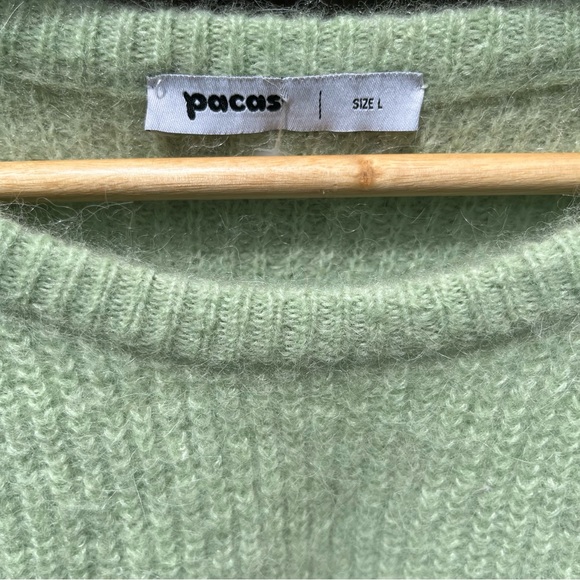 NWOT 🦙 Baby Alpaca Pacas Chic Minimalist Seafoam Mint Crew Neck Sweater L - Picture 5 of 12